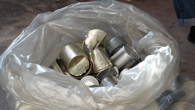 Metal Cans Recycling. Aluminum drink cans or tin, steel, or bi-metal food cans