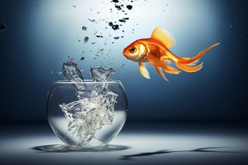 concept career improvement jumping goldfish fish jump bowl escape business challenge freedom leap water free conceptual exit suicide survival tackled aquarium crowded desire fishbowl flying splash - obrazy, fototapety, plakaty