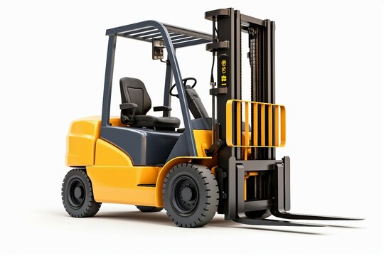 background isolated white truck forklift transportation equipment vehicle industry lift storage machine cargo freight loader yellow distribution warehouse stack industrial up fork shipping