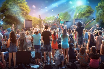 festival event community culture music outdoors enjoying ages fferent people festive crowd group concert family fun day friends outside summer