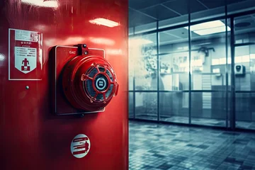 Fotobehang alarm fire system protection security alert building service emergency center electronic escape industry mall warning equipment safety box break buttons danger evacuation here prevent © sandra