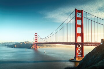 Fototapeta premium usa california francisco san gate golden frisco bridge gold bay downtown us cloud red light blue fog tower historical traffic green car travel engineering urban landmark attraction skyline