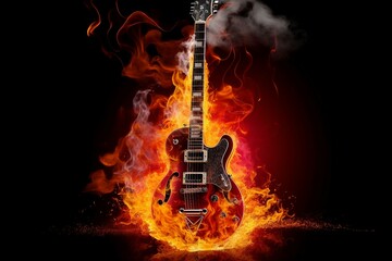guitar fire music fiery rock flames hot ardent art artistic artwork audio beautiful black blaze blazing burn concept conceptual electric flammable glow heat ignite
