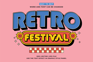 Retro vintage editable text effect. Retro Festival 3d cartoon style premium vector