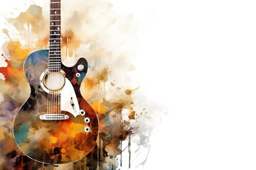 art brush illustration gital background painting watercolor foreground guitar colorful abstract acoustic play music performance musical artist concert musician - obrazy, fototapety, plakaty