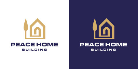 Peace Home Logo Simple Minimalist - obrazy, fototapety, plakaty