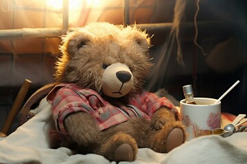 sick teddy   hospital health care medicals children injured teddy medicine pediatric sick wounded bear band bandage caucasian make well diagnosis ear exam face head bruised hygienic ill