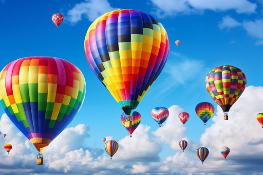 clouds sky blue balloons air hot Colorful balloon colours colourful ballooning cloud fly up fun many ride high trip heat sport summer basket flight leisure freedom striped airship journey festival a