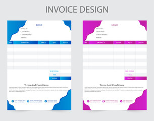 Professional invoice design for corporate office.invoice design illustration.