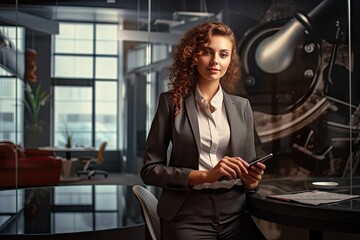 woman business modern manager office portrait female people person ceo face professional copy smile space businesswoman white caucasian cheerful cute beautiful confidence happiness - obrazy, fototapety, plakaty