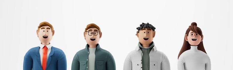 3D illustration of  Surprised and excited people close up portraits set on white background.	
