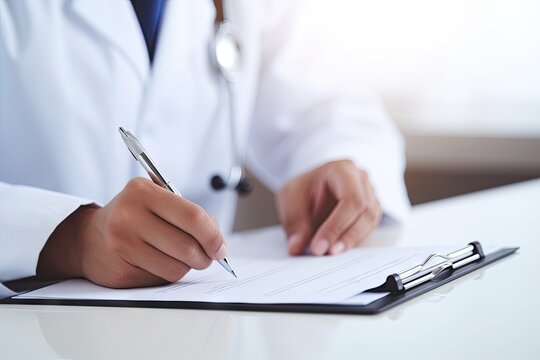 male doctor hand hold silver pen showing pad physical agreement form signature sease prevention ward reception consent contract sign prescribe remedy healthy lifestyle concept medicine write man