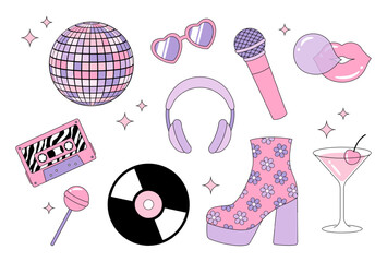 a set of disco party icons for banners, cards, flyers, social media wallpapers, etc.