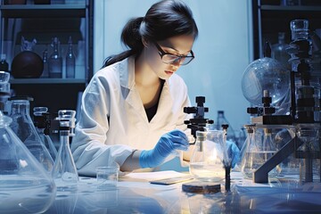 women who have studied laboratory microscope study apprenticeship experiment dropper bio biotechnology analysis chemistry chemist cosmetic medicine remedy instrument college woman speciality