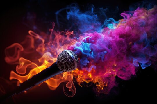 background black swirls smoke colorful microphone mic swirl stage music instrument concert entertainment karaoke club blue purple steam cotton balls flare