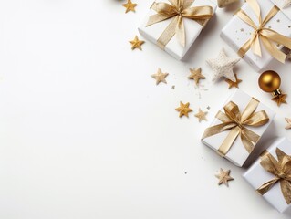 Top view of christmas giftbox with christmas decorations