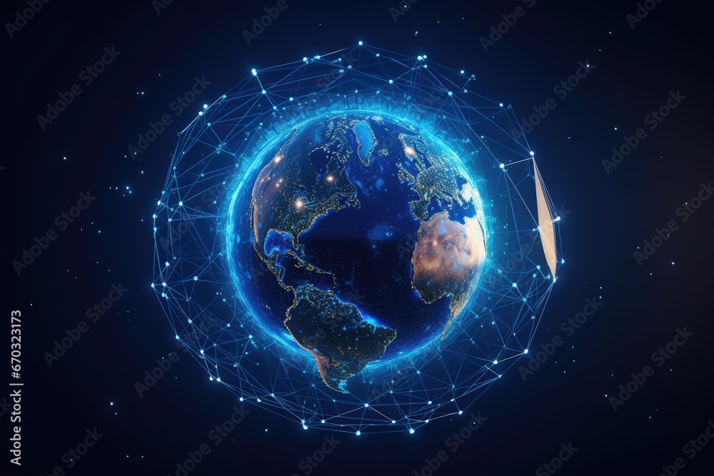 Poster rendering 3d earth planet network global point map world concept connect globe technology tech datum