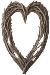 Vertical Driftwood-Root Tree-Bark Heart Frame, Rustic Wood, Isolated
