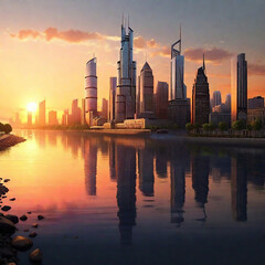 Fototapeta premium Building City And Sunset