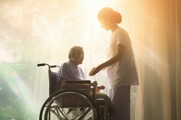 concept care patient elderly hospital walker using woman sabled patient elderly supporting nurse young asian   nurse home nursing care health care elderly patient senior caregiver old - obrazy, fototapety, plakaty