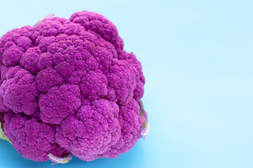 Purple cauliflower on blue background.