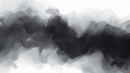 black watercolor waves, streaks and spots of paint and ink on a white background, transparent overlay layer