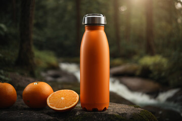 Orange water bottle blank product mock up 
