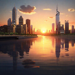 Fototapeta premium Building City And Sunset