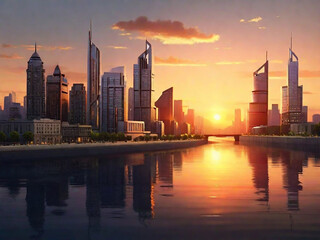 Fototapeta na wymiar Building City And Sunset