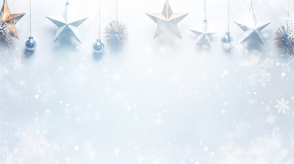 snowfall background postcard white copy space, christmas stars decorations isolated on white, winter new year greeting