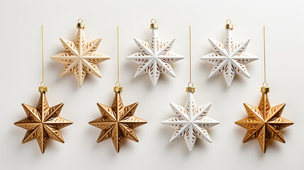 set, collection of christmas stars, decorations isolated on a white background