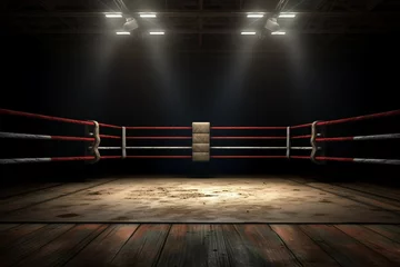 Fototapete Rund Corner Ring Boxing Vintage Classic fight old antique area arena isolated no spotlit view red post dramatic rope shot studio night match spotlight top 1 dark stage wrestling section professional plat © sandra
