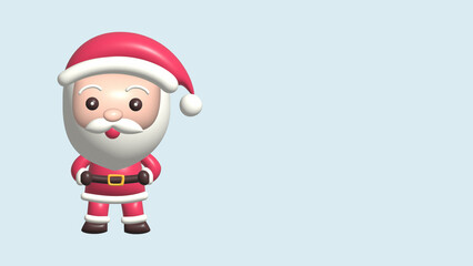 3d render, digital illustration, Santa Claus cartoon character isolated on blue background