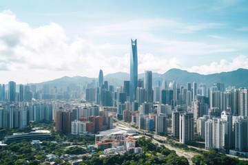 panoramic view of the city of shenzhen,China, The skyline of Futian CBD Financial District in Shenzhen full city view with tall buildings. white background, AI Generated