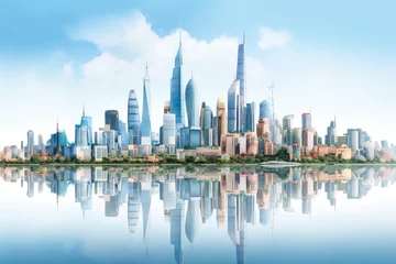 Foto op Plexiglas Shanghai skyline with reflection in Huangpu river, China, The skyline of Futian CBD Financial District in Shenzhen full city view with tall buildings. white background, AI Generated © Ifti Digital