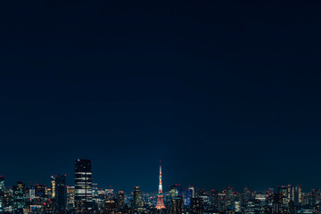 Fototapeta na wymiar ライトアップされた東京タワーと東京都心の夜景