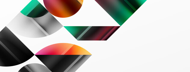 Elegant minimalist background with color metallic circles and triangles, creating harmonious composition of geometric shapes for wallpaper, banner, background, landing page