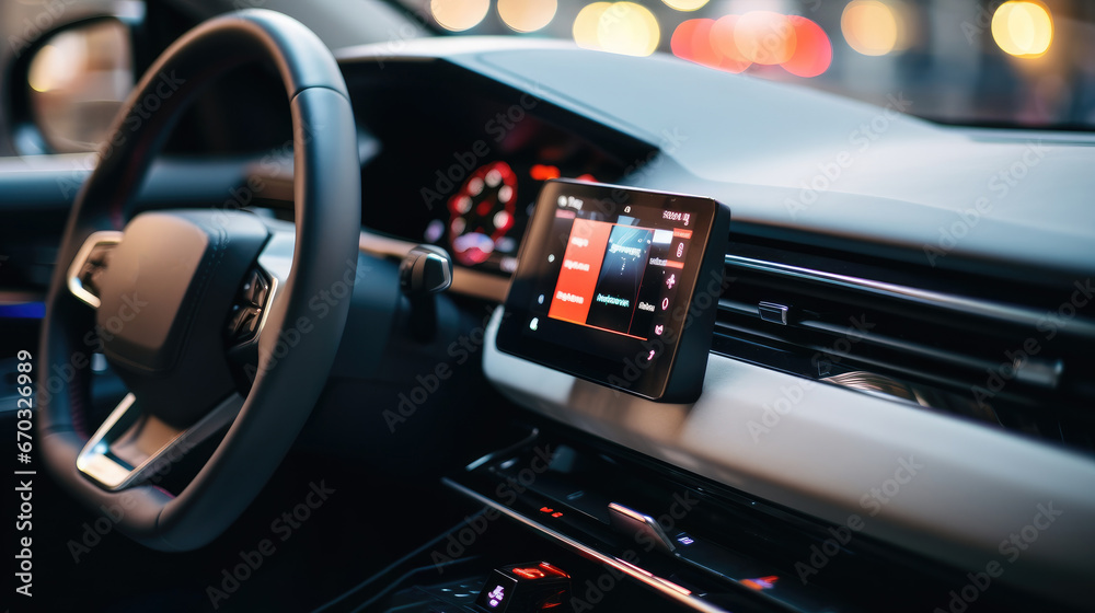 Poster a built-in screen on a modern car.