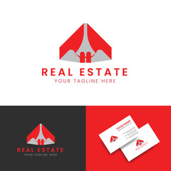 Red Real Estate Logo. Construction Architecture Building Logo Design Template. Building Real Estate Logo Design 