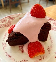 chocolate cake with strawberry cream