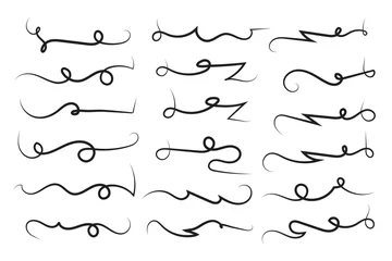 Fotobehang Lettering underline curly swoosh text elements, Typography font curve tail Highlight vector, Text Tails Swooshes Baseball Sign, calligraphy swish wavy decorative swirls, Swirl Lines tail ornaments © Nurearth