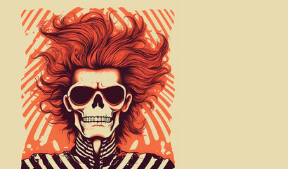 poster for halloween, a man skeleton with nicely done hair, Halftone style