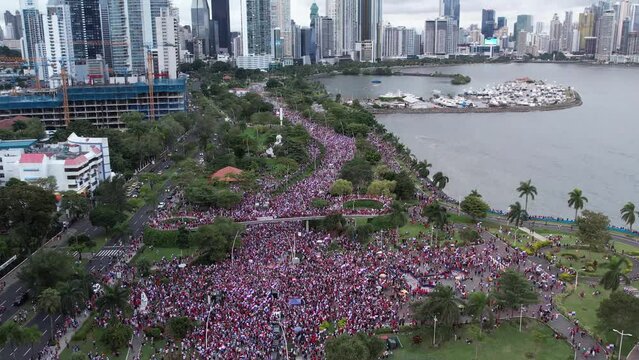 Aerial views from over the protests in Panama City Panama regarding the expansion of the copper mine