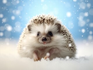 Obraz premium Hedgehog and snowy background