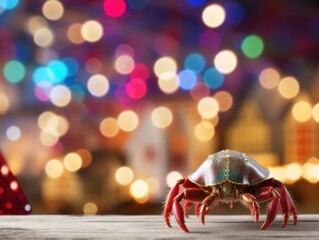 Hermit crab with Christmas lights background