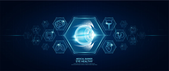 Eyeball healthy. Human organs icon symbols. Medical science banner design template. Health care medical check up too innovative futuristic digital technology. Examining organ and heart pulse. Vector.