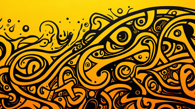 abstract celtic pattern in black ink with light yellow background
