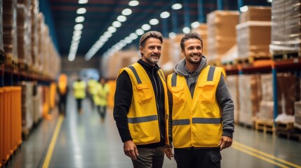 Warehouse workers is checking on shipment at warehouse.