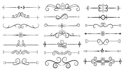 Obraz premium Page Divider And Design Elements. Set of Various Simple Black Divider Design, Assorted Divider Collection Template Vector. Collection of floral dividers elements mega decoration for Calligraphy.