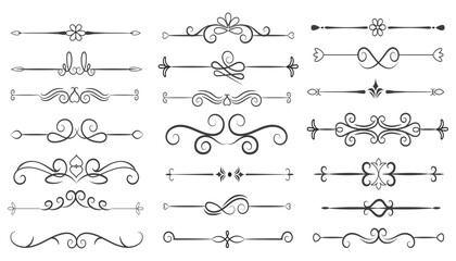 Page Divider And Design Elements. Set of Various Simple Black Divider Design, Assorted Divider Collection Template Vector. Collection of floral dividers elements mega decoration for Calligraphy.
